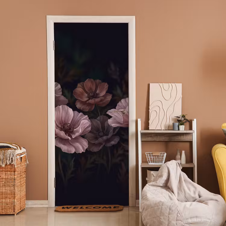 Bloemen - Natuur - Roze - Donker - Modern deurposter klein -sfeer1