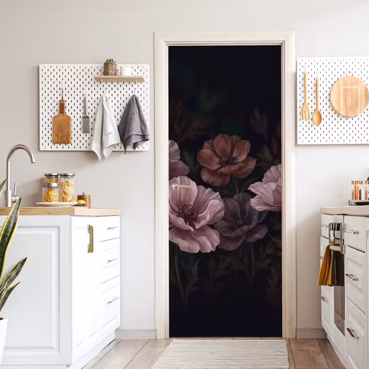 Bloemen - Natuur - Roze - Donker - Modern deurposter klein -sfeer5