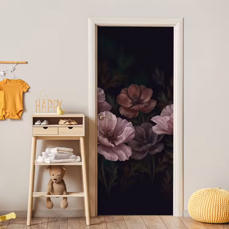 Bloemen - Natuur - Roze - Donker - Modern deurposter klein -sfeer4