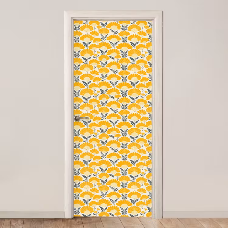 Bloemen - Retro - Botanisch - Okergeel - Grijs deurposter klein 289 -3d_beige