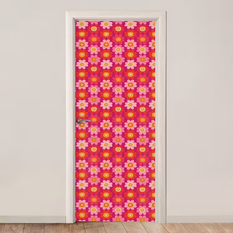 Bloemen - Retro - Kleurrijk deurposter klein 289 -3d_beige