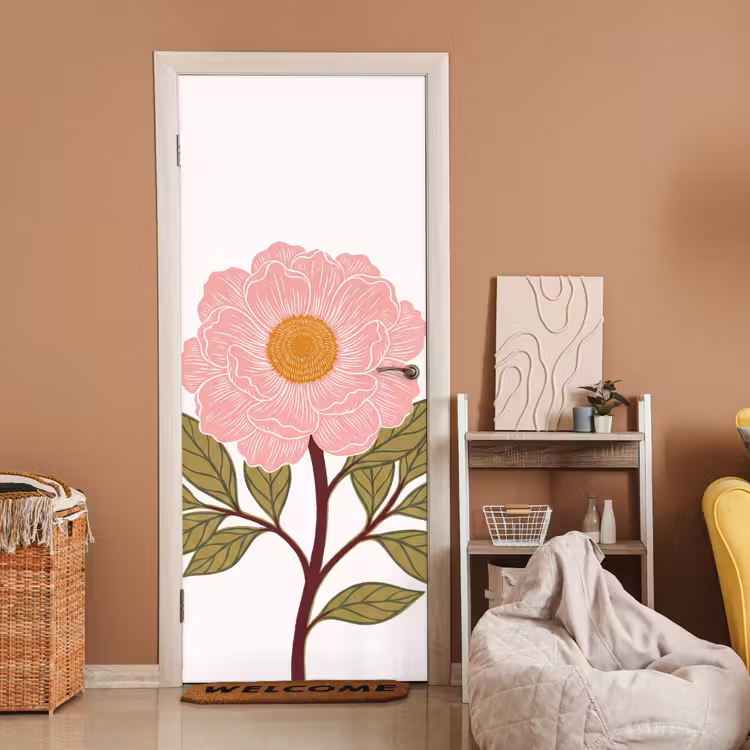 Türtapete - Blumen – Rosa – Illustration - Bloemen - Roze - Illustratie deurposter klein