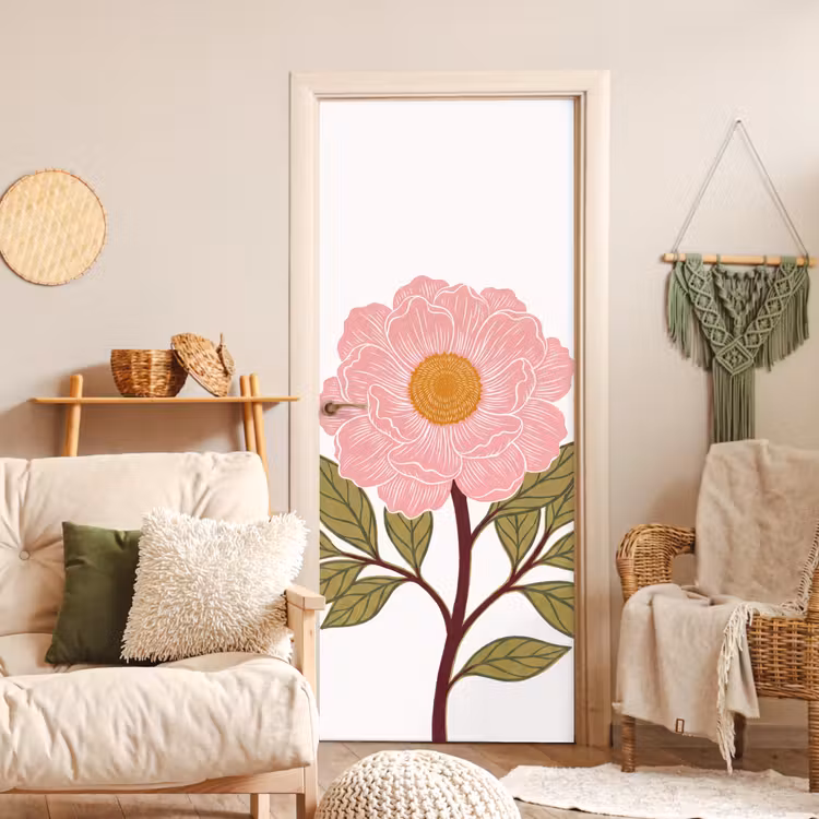Türtapete - Blumen – Rosa – Illustration - Bloemen - Roze - Illustratie deurposter klein