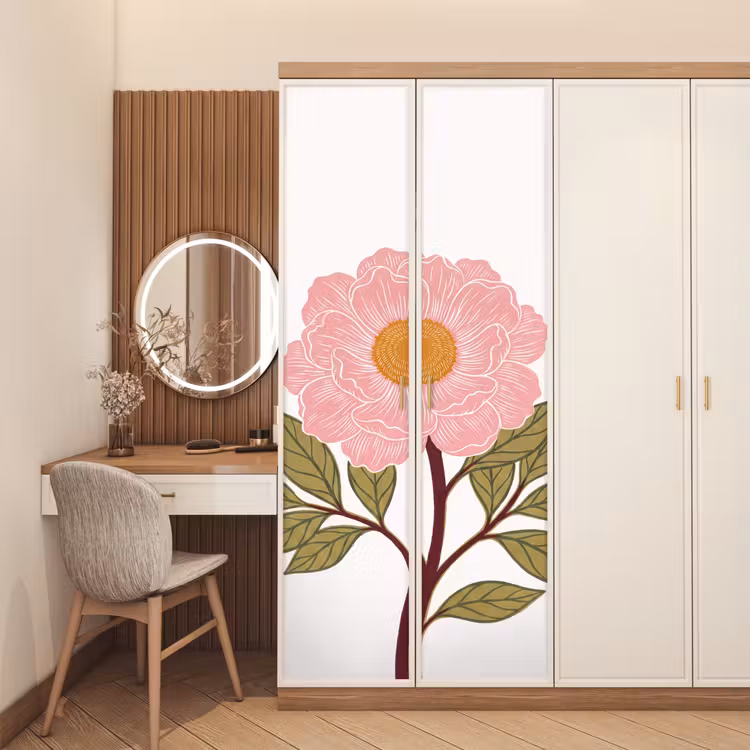 Türtapete - Blumen – Rosa – Illustration - Bloemen - Roze - Illustratie deurposter klein