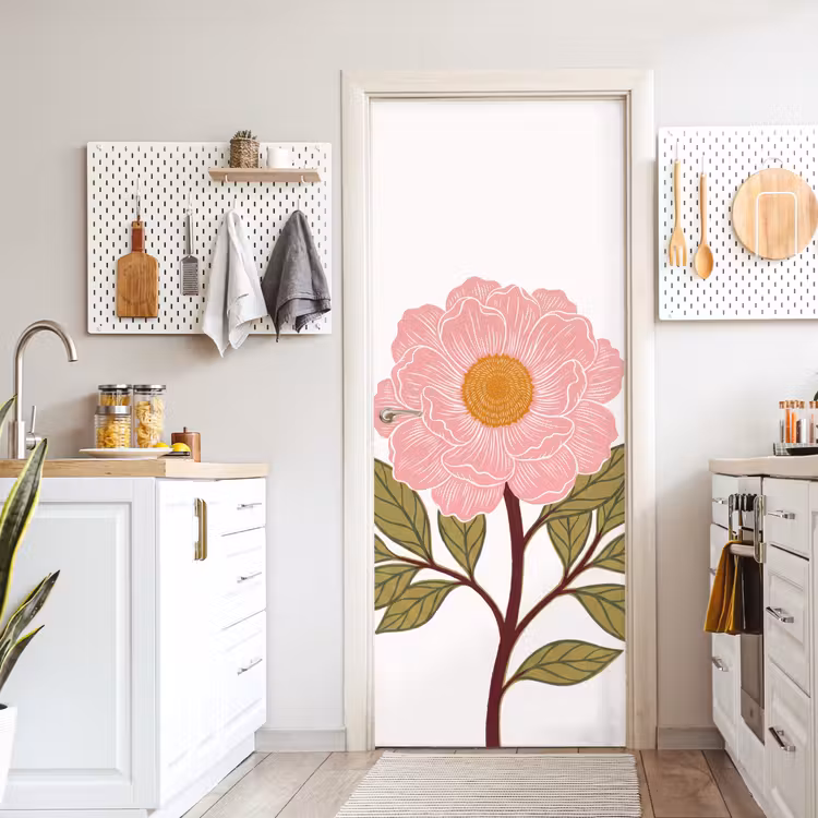 Türtapete - Blumen – Rosa – Illustration - Bloemen - Roze - Illustratie deurposter klein
