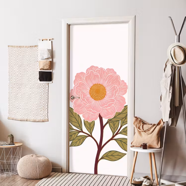 Türtapete - Blumen – Rosa – Illustration - Bloemen - Roze - Illustratie deurposter klein