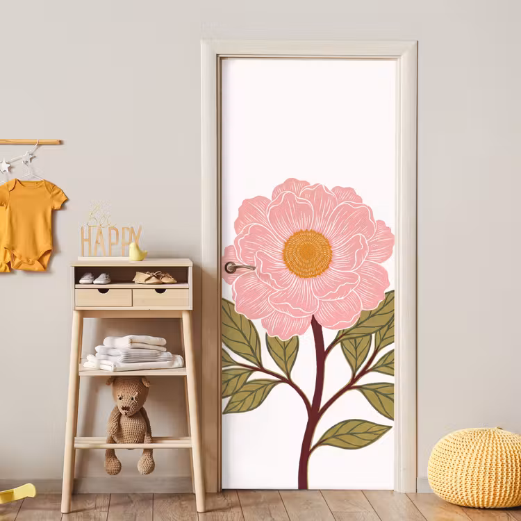 Türtapete - Blumen – Rosa – Illustration - Bloemen - Roze - Illustratie deurposter klein