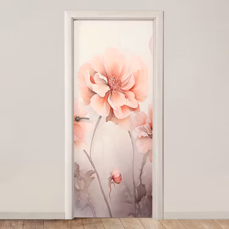 Bloemen - Roze - Kunst - Abstract - Aquarel deurposter klein -3d_beige