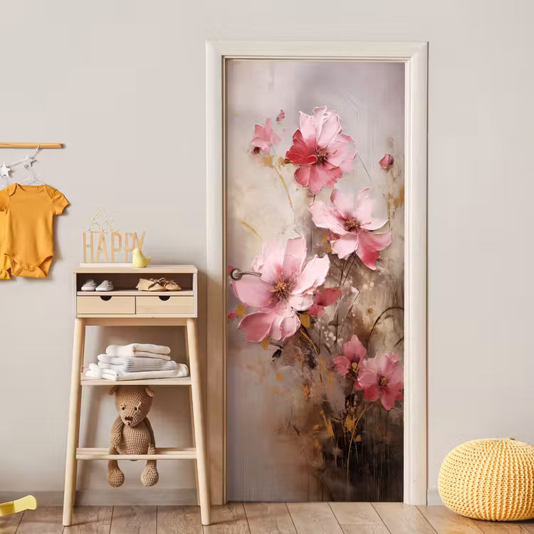 Bloemen - Roze - Kunst - Watercolor deurposter klein -sfeer4