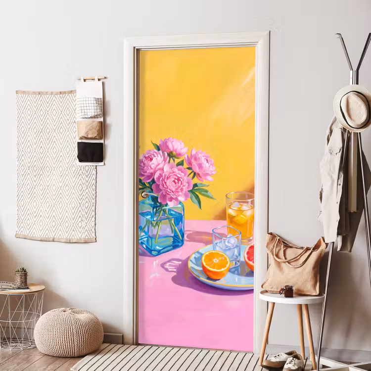 Türtapete - Blumen – Rosa – Modern - Bloemen - Roze - Modern deurposter klein