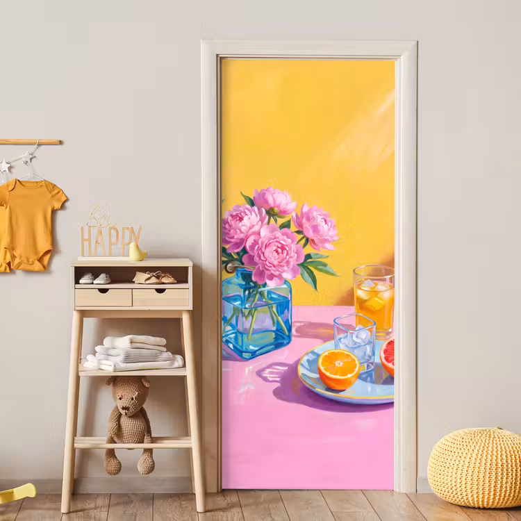 Türtapete - Blumen – Rosa – Modern - Bloemen - Roze - Modern deurposter klein