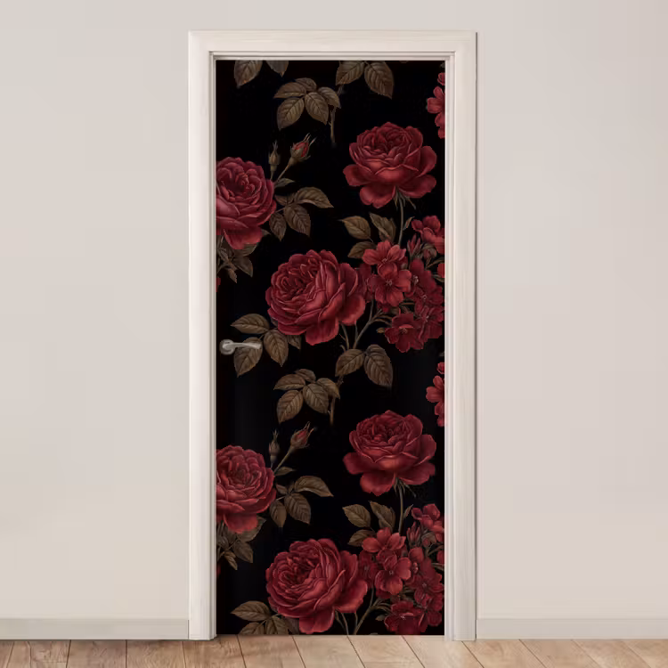 Bloemen - Roos - Patroon - Klassiek - Rood deurposter klein -3d_beige