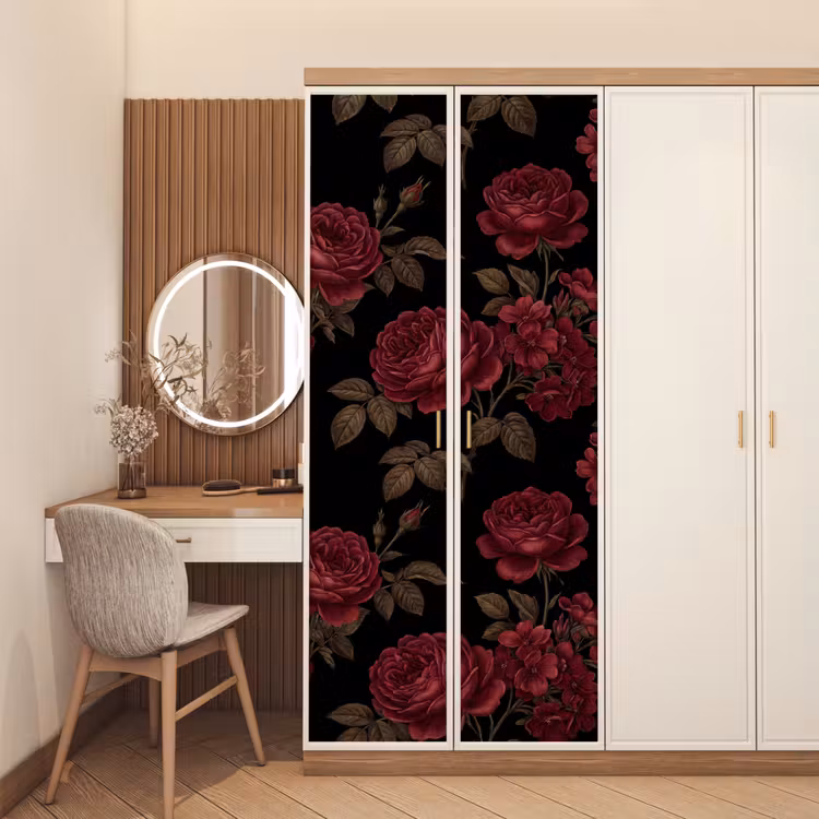 Bloemen - Roos - Patroon - Klassiek - Rood deurposter klein -sfeer3
