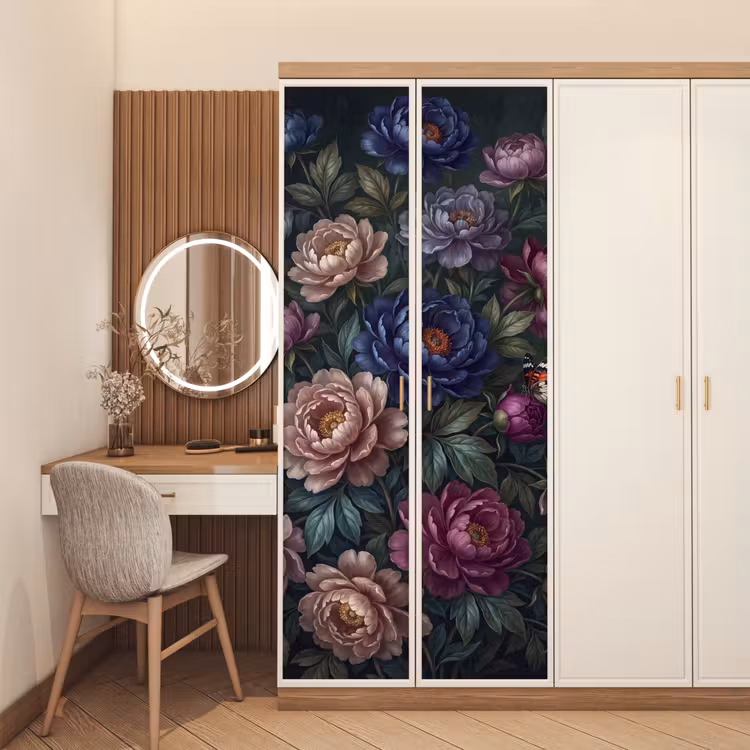 Bloemen - Vlinder - Natuur - Modern - Paars deurposter klein -sfeer3