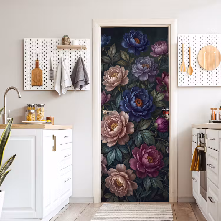 Bloemen - Vlinder - Natuur - Modern - Paars deurposter klein -sfeer5