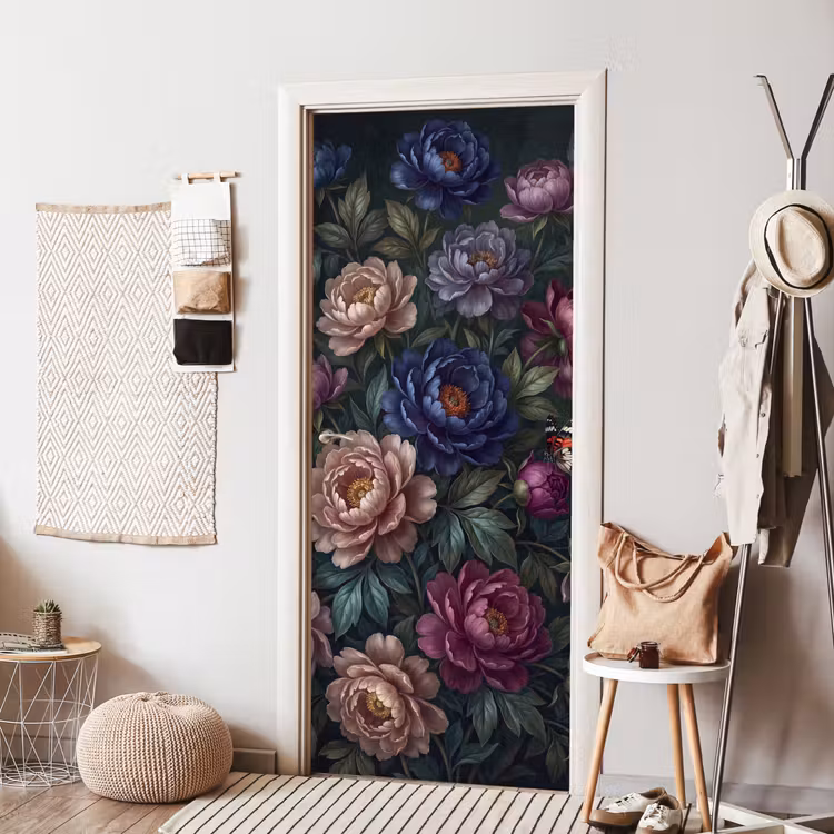 Bloemen - Vlinder - Natuur - Modern - Paars deurposter klein -sfeer6