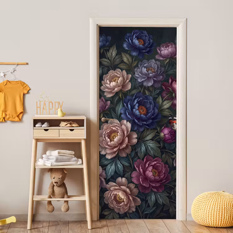 Bloemen - Vlinder - Natuur - Modern - Paars deurposter klein -sfeer4