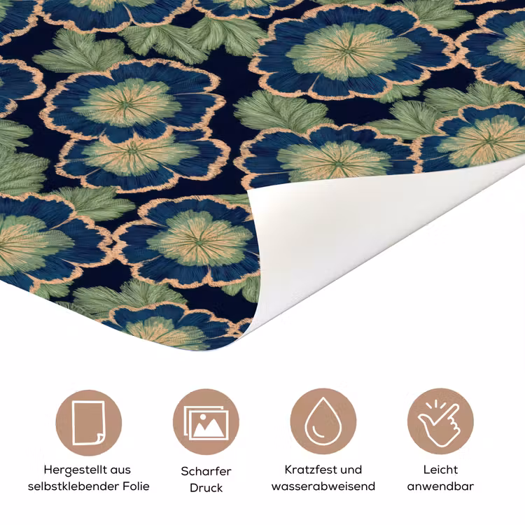 Bloemen - Borduurwerk - Patroon - Blauw - Groen deurposter klein 289 -tcloseup_DE