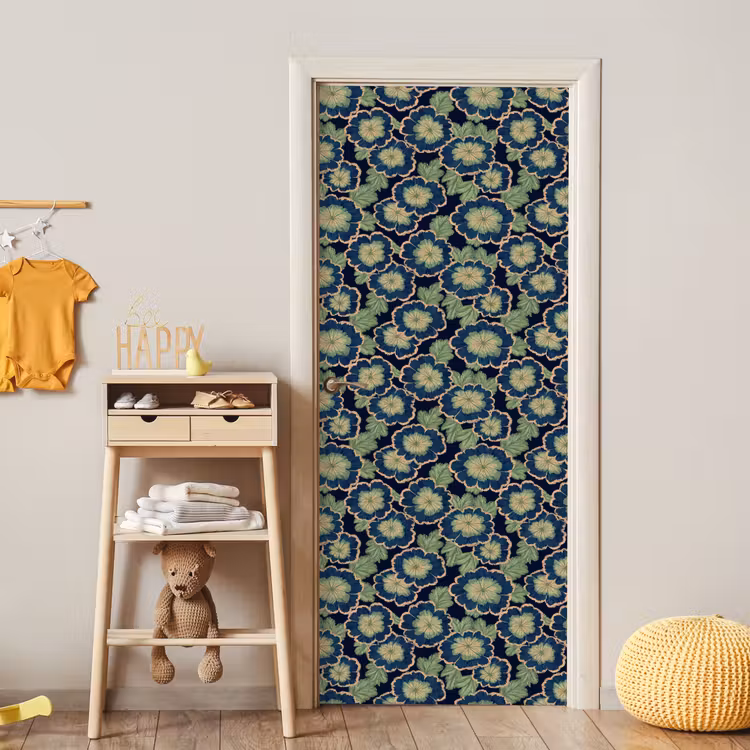 Bloemen - Borduurwerk - Patroon - Blauw - Groen deurposter klein 289 -sfeer4