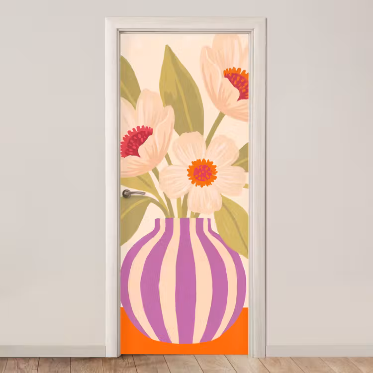 Bloemen - Vaas - Abstract - Paars - Oranje deurposter klein -3d_beige