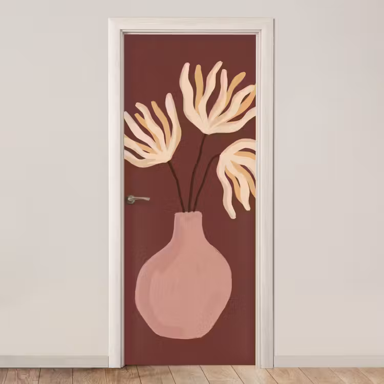 Bloemen - Vaas - Abstract - Modern - Aardetinten deurposter klein -3d_beige