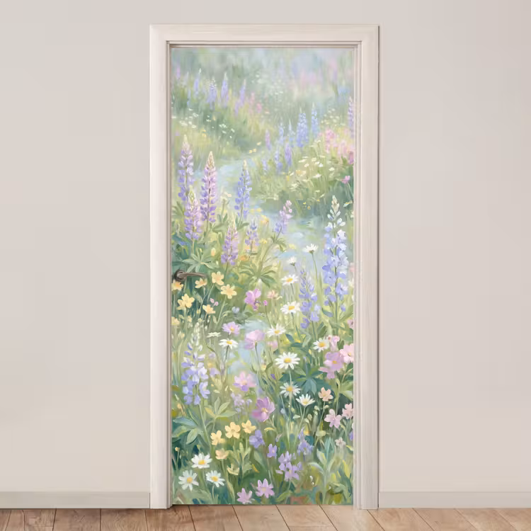 Bloemenveld - Heuvels - Kleurrijk deurposter klein -3d_beige