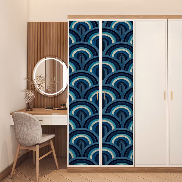 Bogen - Geometrisch - Patroon - Blauw - Retro deurposter klein 289 -sfeer3