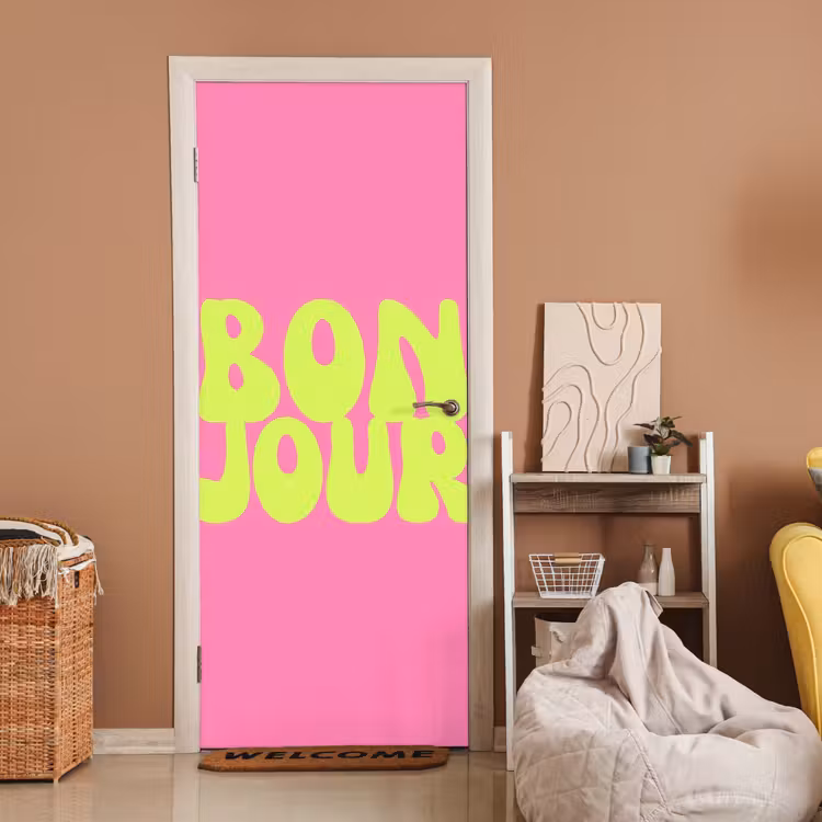 Bonjour - Roze - Fel groen deurposter klein -sfeer1