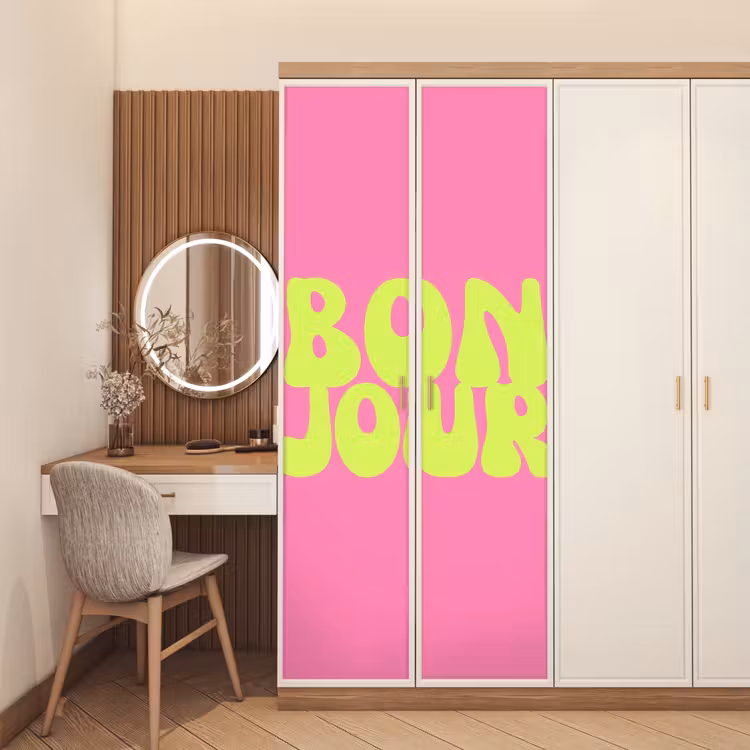 Bonjour - Roze - Fel groen deurposter klein -sfeer3