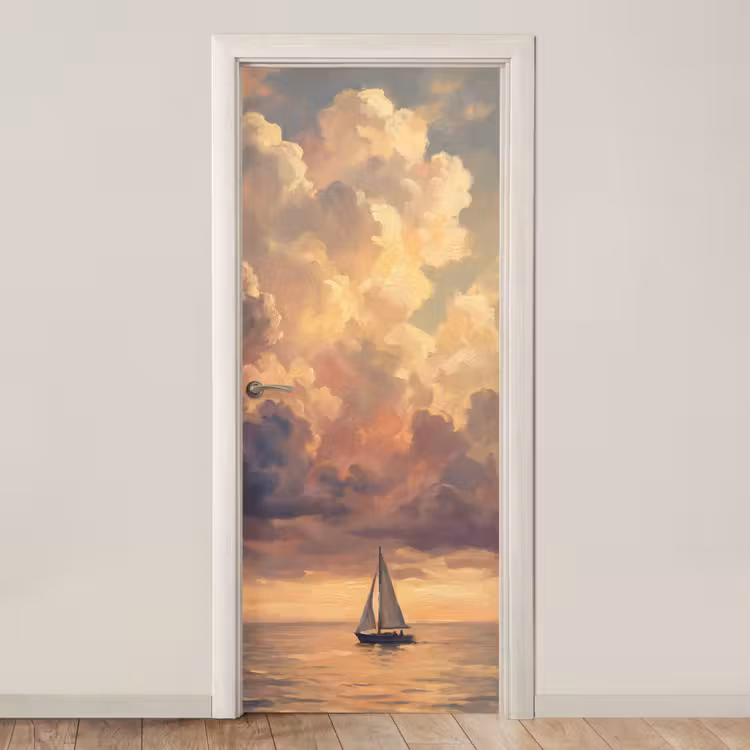 Boot - Zonsondergang - Zee - Natuur - Goud deurposter klein -3d_beige