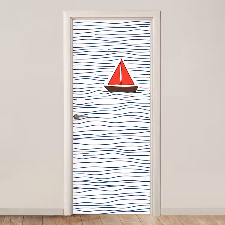 Boot - Water - Rood - Illustratie - Minimalistisch deurposter klein -3d_beige