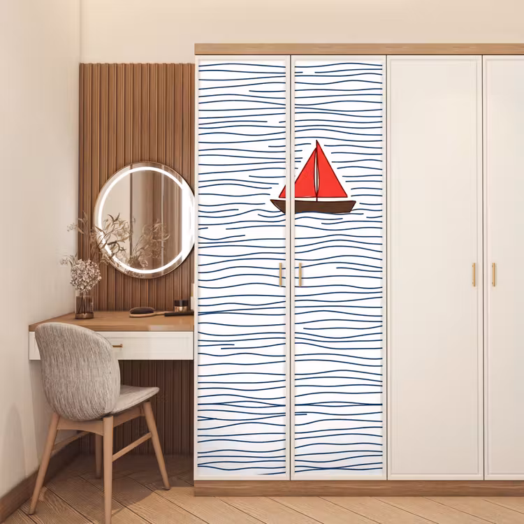 Boot - Water - Rood - Illustratie - Minimalistisch deurposter klein -sfeer3