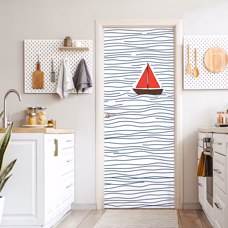 Boot - Water - Rood - Illustratie - Minimalistisch deurposter klein -sfeer5