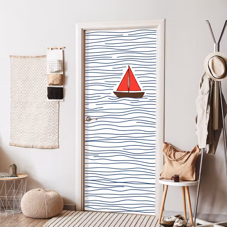 Boot - Water - Rood - Illustratie - Minimalistisch deurposter klein -sfeer6