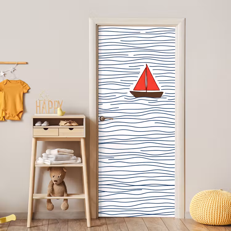 Boot - Water - Rood - Illustratie - Minimalistisch deurposter klein -sfeer4