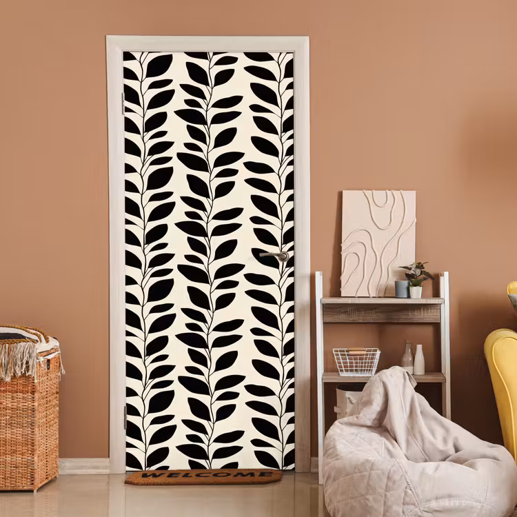 Botanisch - Dessin - Zwart - Beige deurposter klein 289 -sfeer1