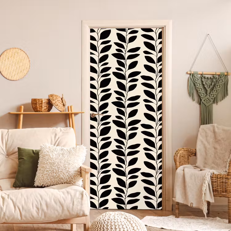 Botanisch - Dessin - Zwart - Beige deurposter klein 289 -sfeer2