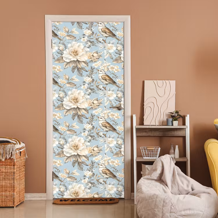 Botanisch - Zangvogel - Blauw deurposter klein 289 -sfeer1