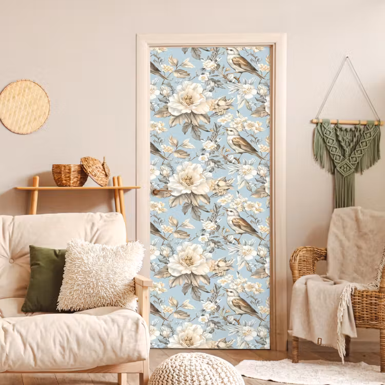 Botanisch - Zangvogel - Blauw deurposter klein 289 -sfeer2