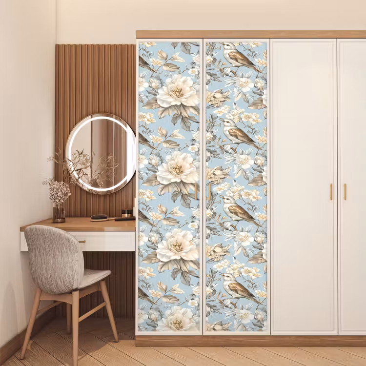 Botanisch - Zangvogel - Blauw deurposter klein 289 -sfeer3
