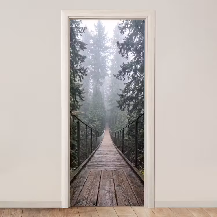 Brug - Bos - Mist - Natuur deurposter klein -3d_beige