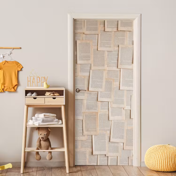 Boekpagina - Collage - Literatuur - Vintage - Beige deurposter klein -sfeer4