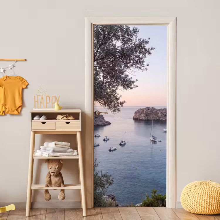Türtapete - Bucht – Boote – Sonnenuntergang - Baai - boten - zonsondergang deurposter klein