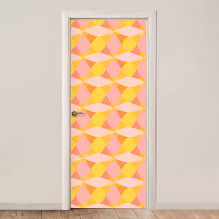 Kleurrijk - Ruitpatroon - Bladvormen deurposter klein 289 -3d_beige