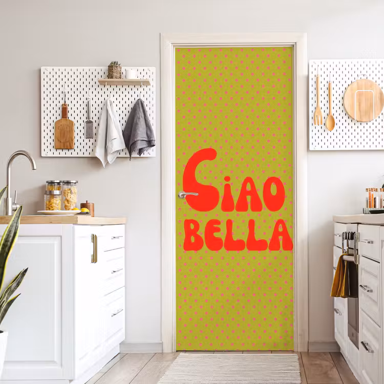 Ciao bella - Rood - Groen - Stippen deurposter klein -sfeer5