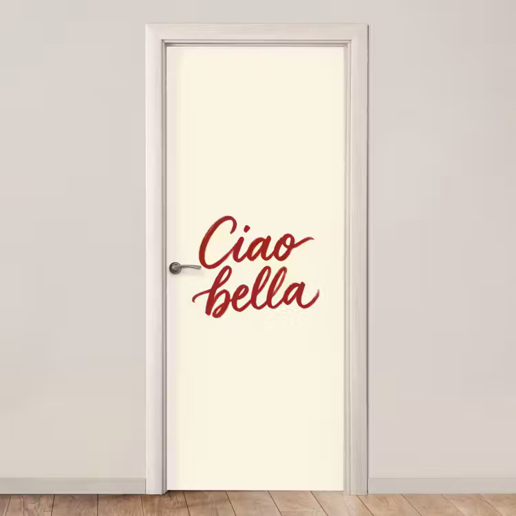 Ciao bella - Rood - Wit - Minimalistisch deurposter klein -3d_beige