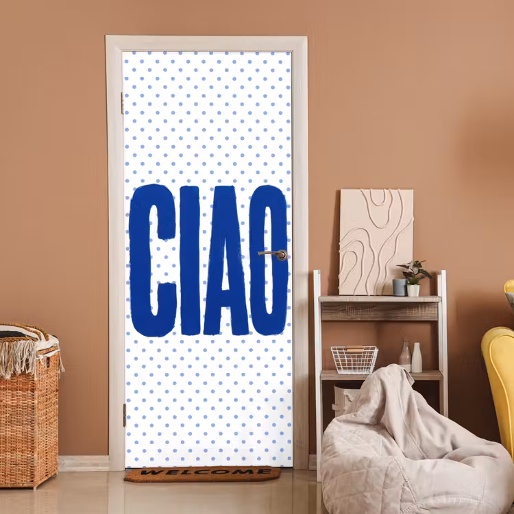 Ciao - Stippen - Roze - Wit deurposter klein -sfeer1