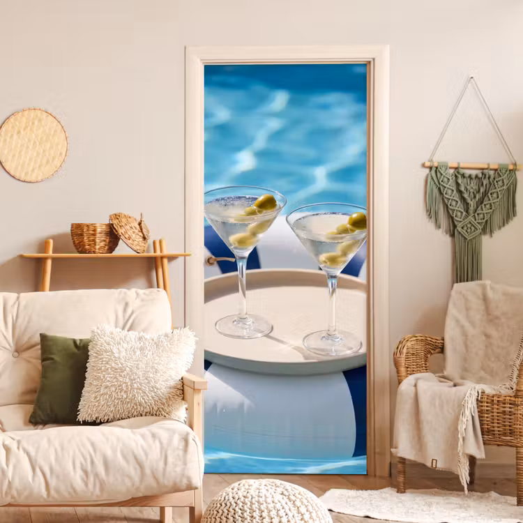 Cocktail - Zwembad - Zomer - Blauw deurposter klein -sfeer2