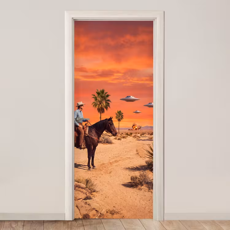Türtapete - Cowboy – Pferd – Wüste - Cowboy - Paard - Woestijn deurposter klein