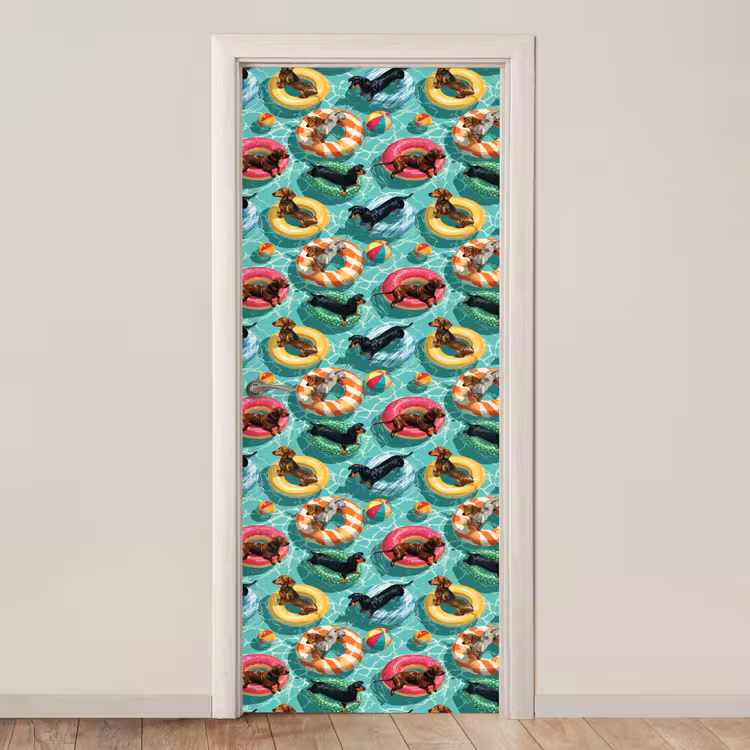 Teckels - Zwembad - Kleurrijk deurposter klein 289 -3d_beige